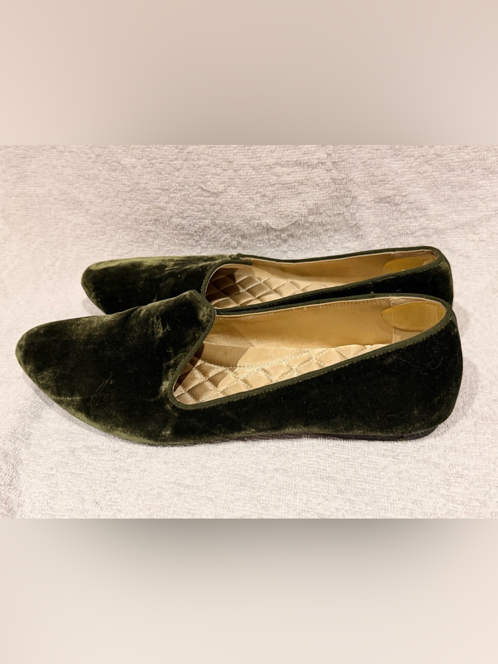 Birdies Olive Velvet Slip-On Loafers